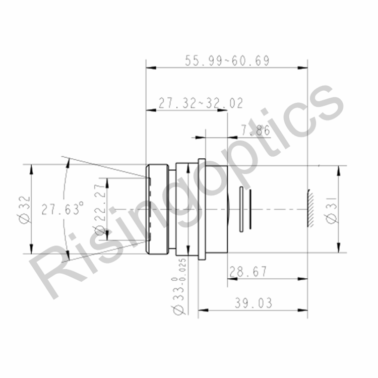 Объектив 25 мм F/2,0 MWIR с ручным управлением для 640x512, 15 мкм