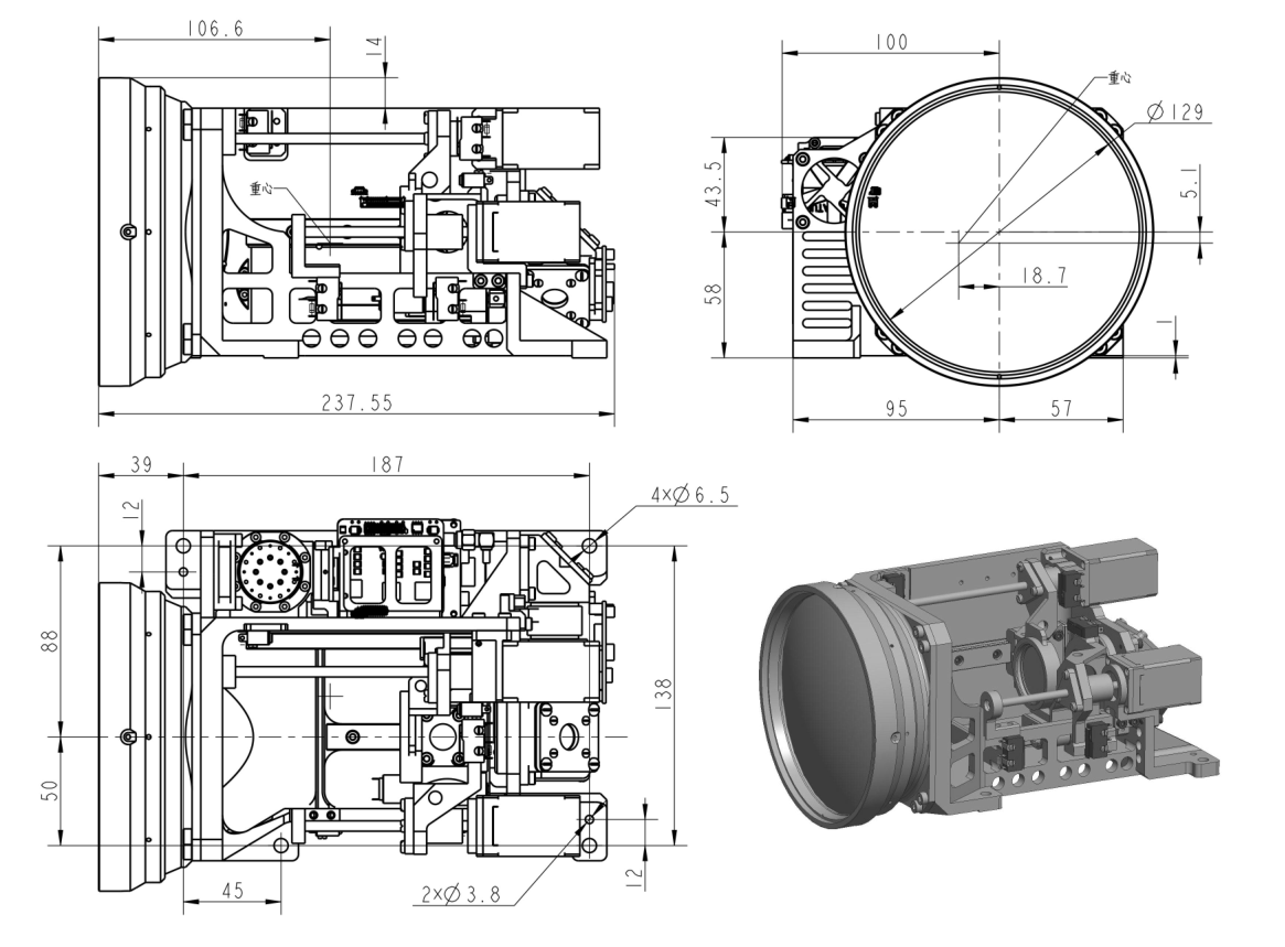 Объектив непрерывного масштабирования с охлаждением 21–700 мм F/5,5 MWIR для 640x512,15 мкм