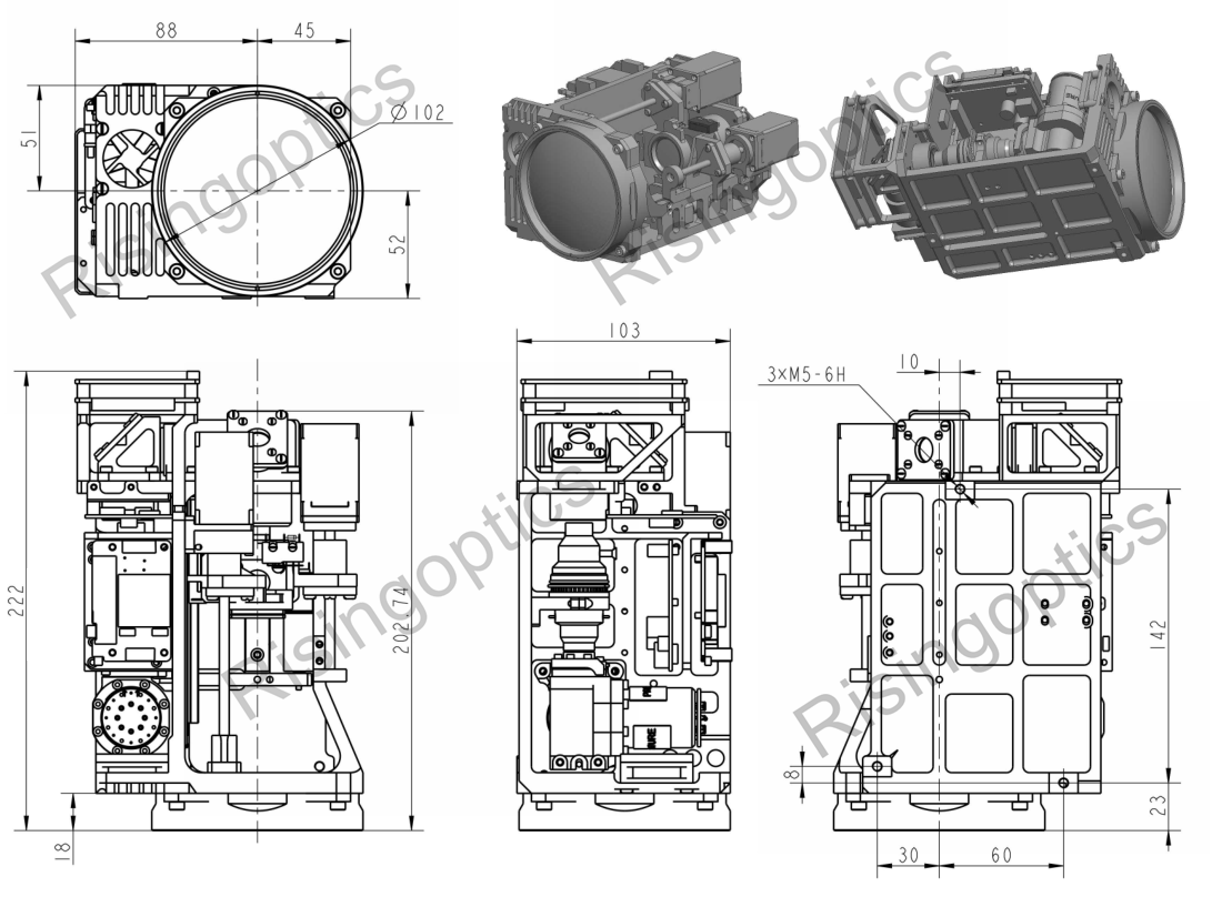 Объектив с непрерывным зумом 22,58–500 мм F/5,5 MWIR для 640X512,15 мкм