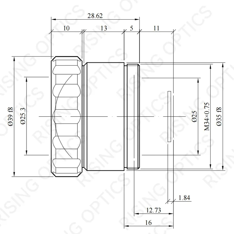 Объектив 25 мм F/1,0 LWIR с ручной фокусировкой для 640x480-17 мкм