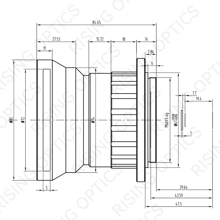 Объектив 70 мм F/2,0 MWIR с ручной фокусировкой для 640x512-15 мкм